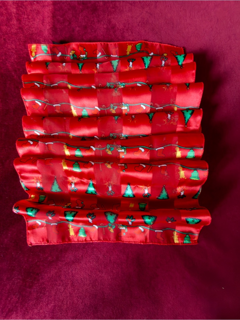 Vintage Christmas Red Satin Pleated Holiday Scarf